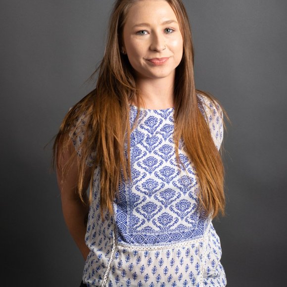 Blue White Mediterranean Blouse by Lucky Brand - Picture 4 of 9